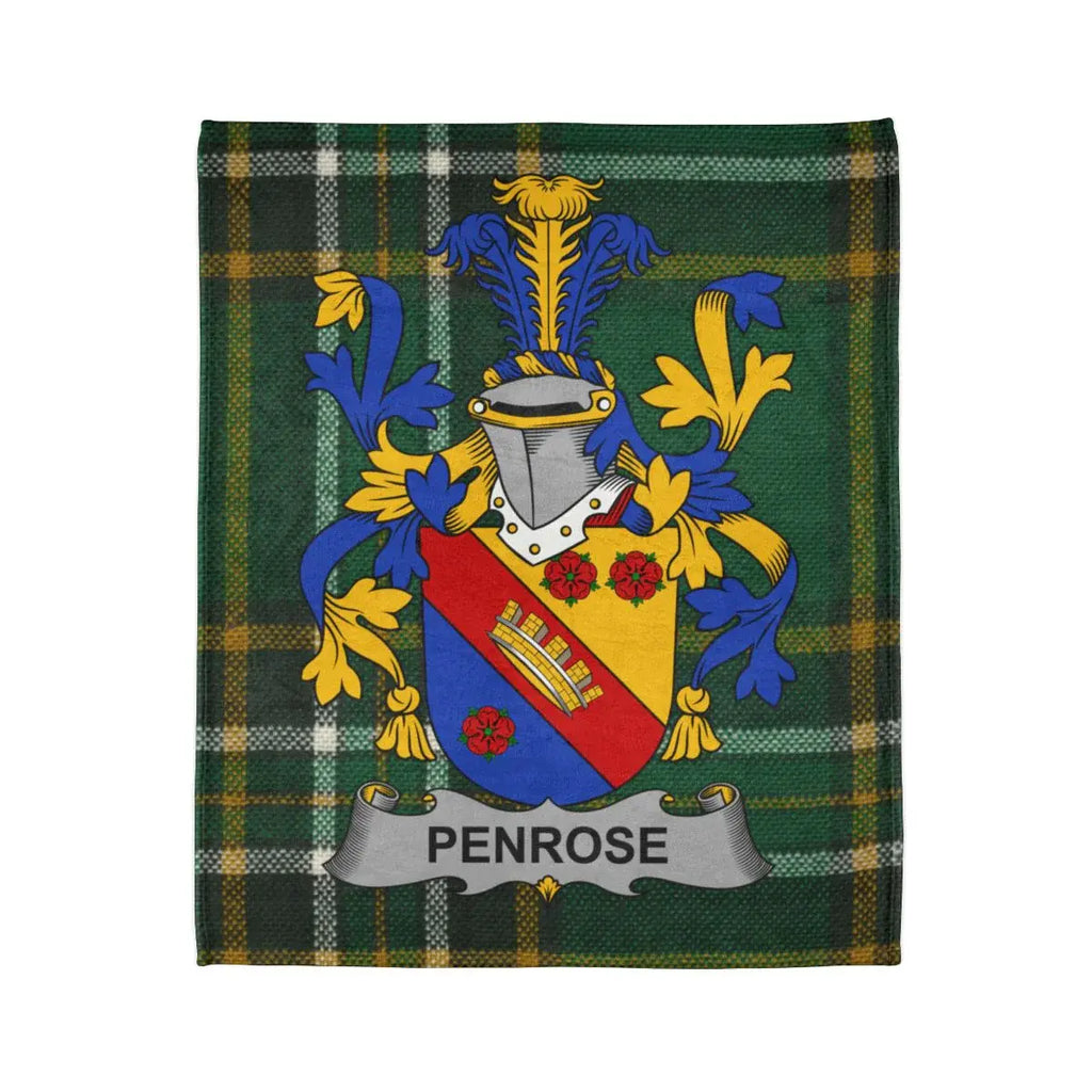 Penrose Family Crest with Tartan Background Blanket