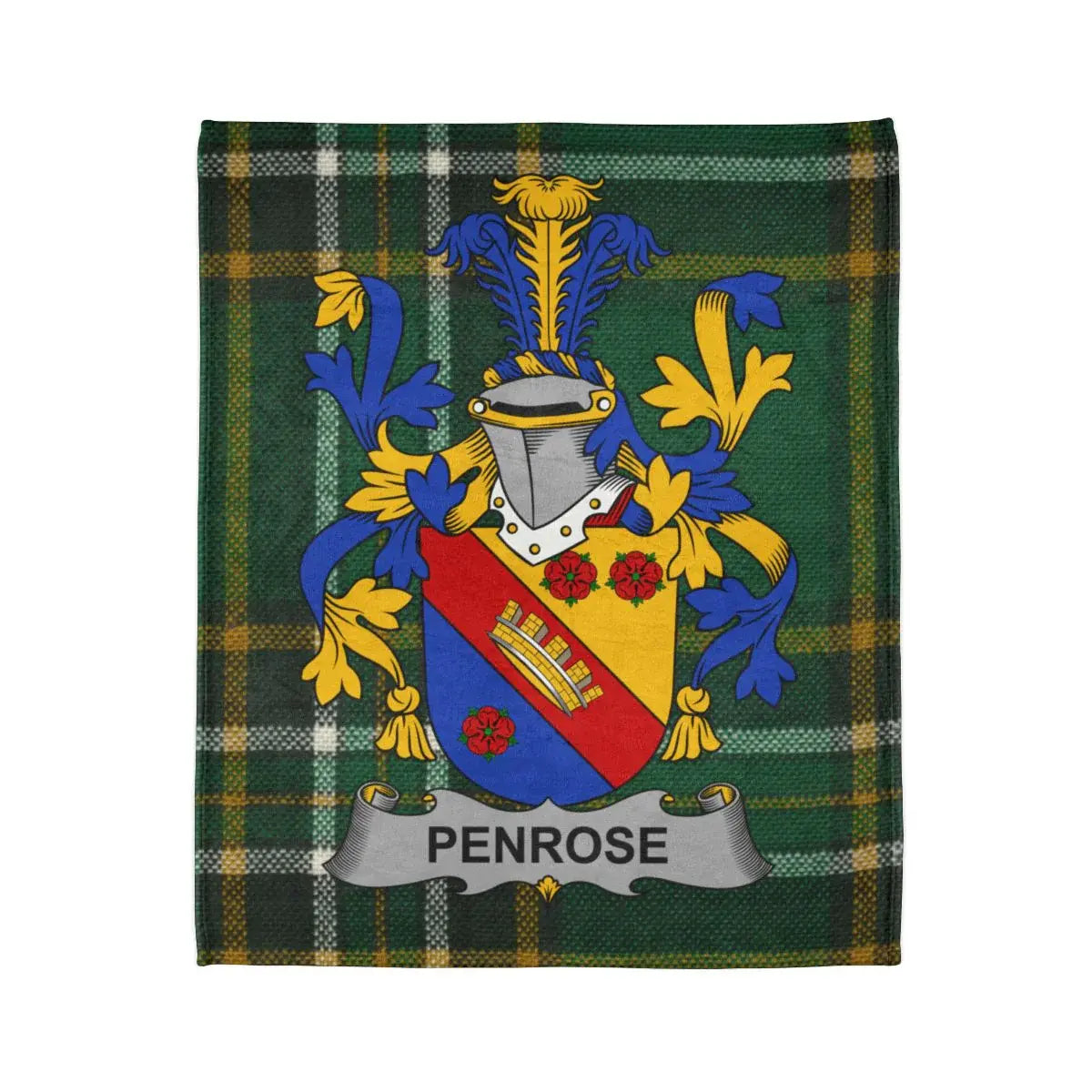 Penrose Family Crest with Tartan Background Blanket