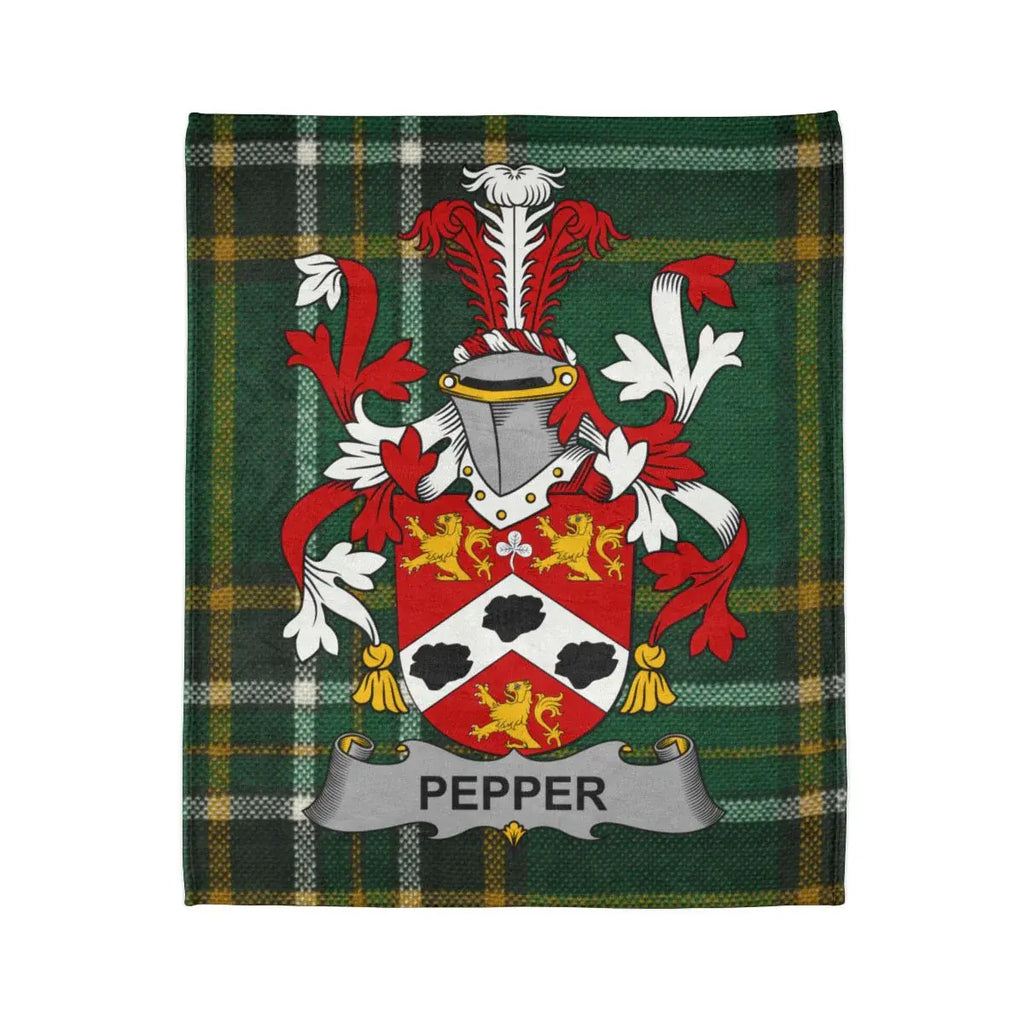 Pepper Family Crest on Tartan Blanket Design
