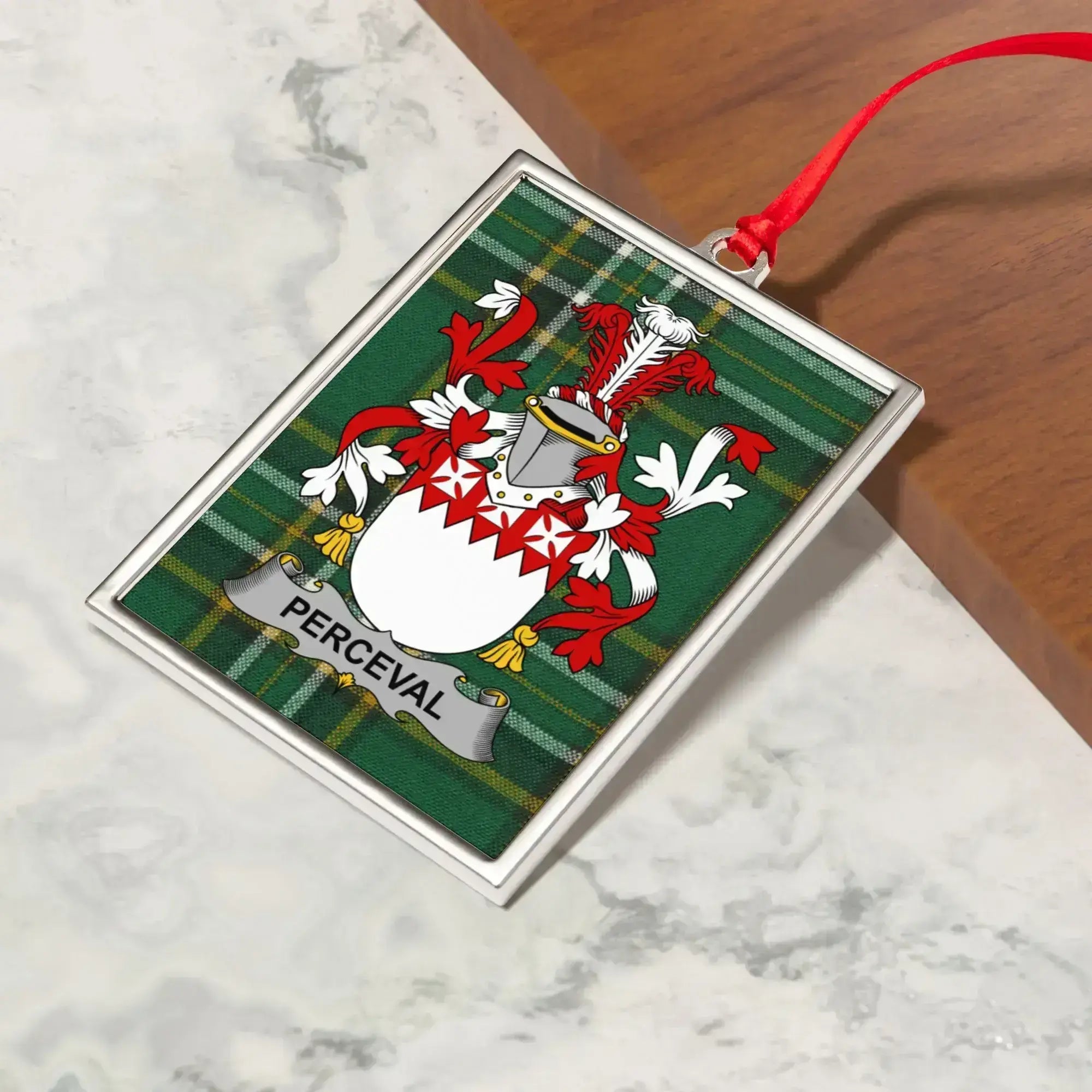 Perceval Family Crest with Tartan Background product