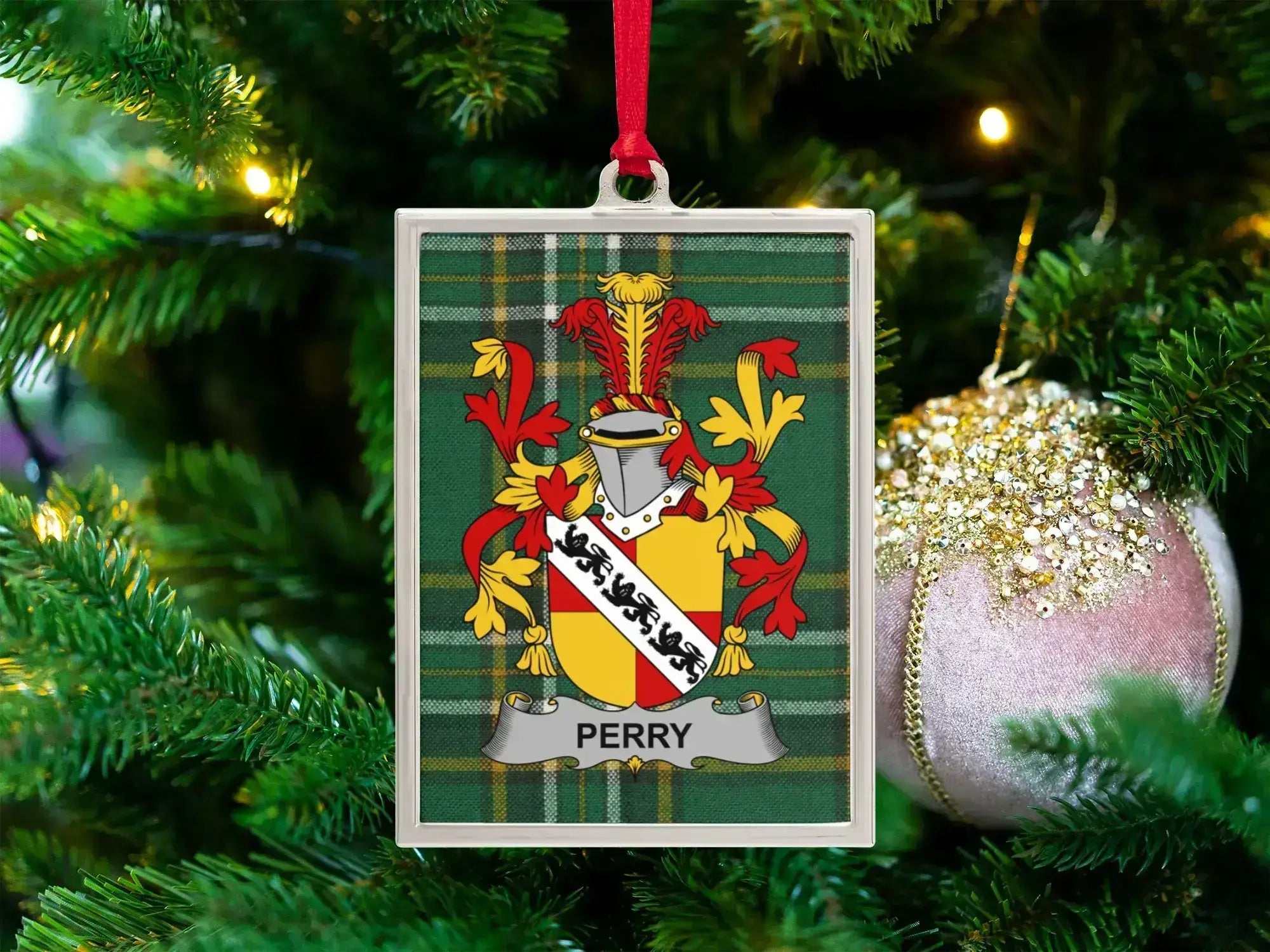 Personalized Family Crest Plaid Ornament Perry product type