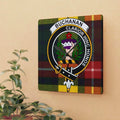 Square acrylic wall clock with Buchanan Scottish clan crest and colorful tartan background