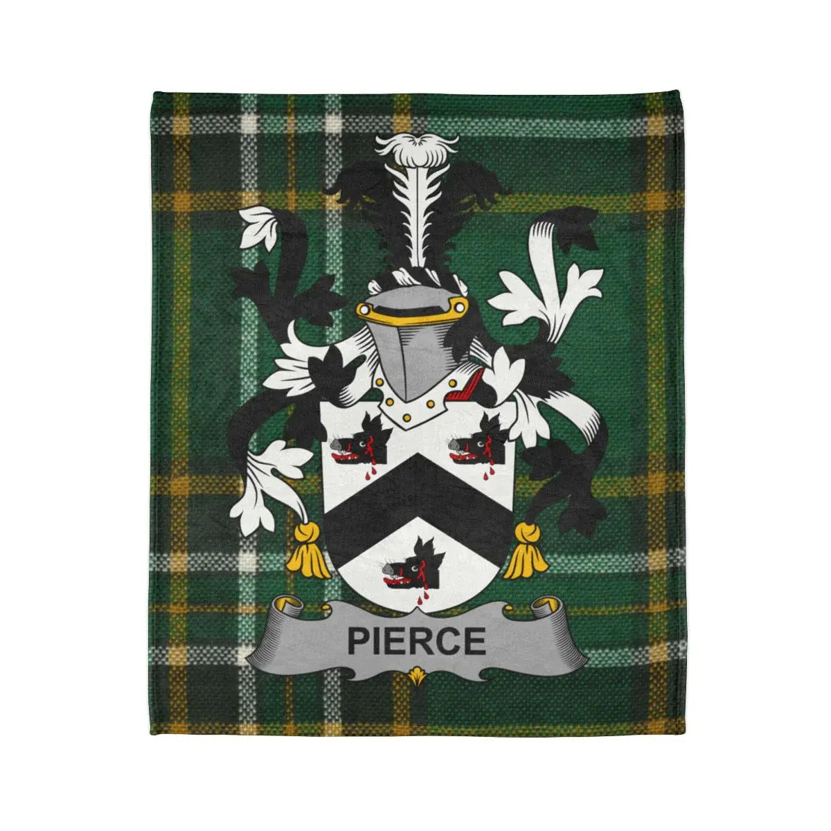 Pierce Coat of Arms with Plaid Background Blanket