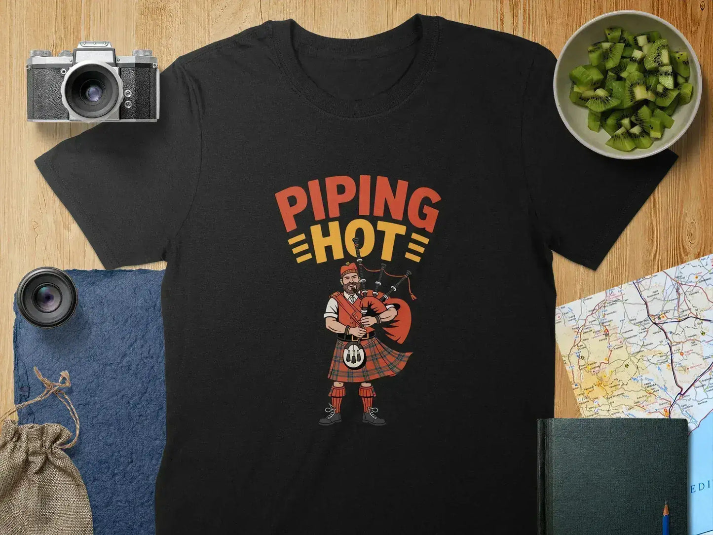 Piping Hot Graphic T-shirt with Bagpipe Player product