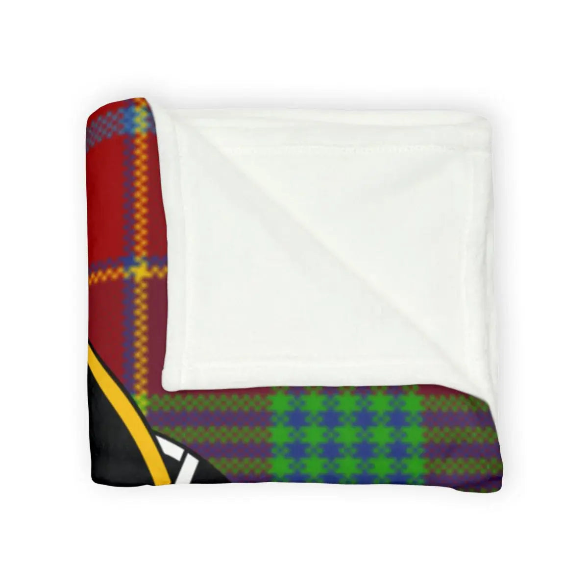 Clan Pitcairn Scottish tartan throw blanket — warm, cosy polyester with crest print