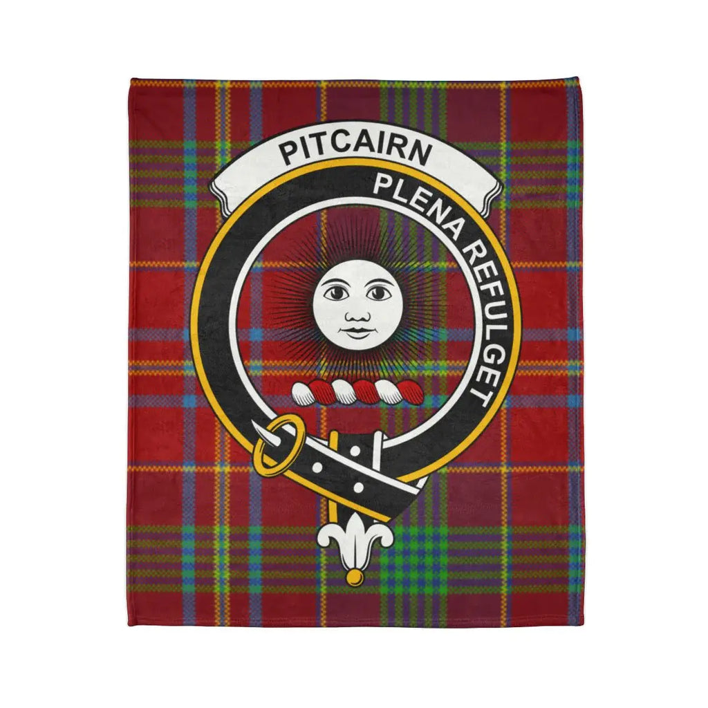 Pitcairn Plena Refulget tartan crest throw blanket — full print detail, fade-resistant colour