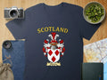 Pitcairn Scotland coat of arms T-shirt in forest green — heraldic crest, relaxed unisex cut
