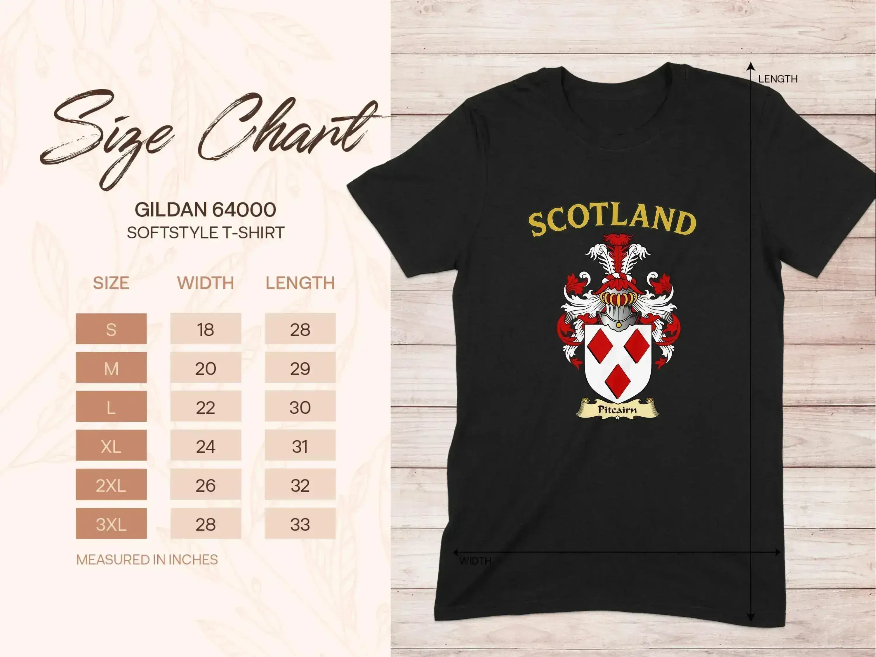 Pitcairn Scotland family crest black softstyle T-shirt — breathable cotton, S-3XL