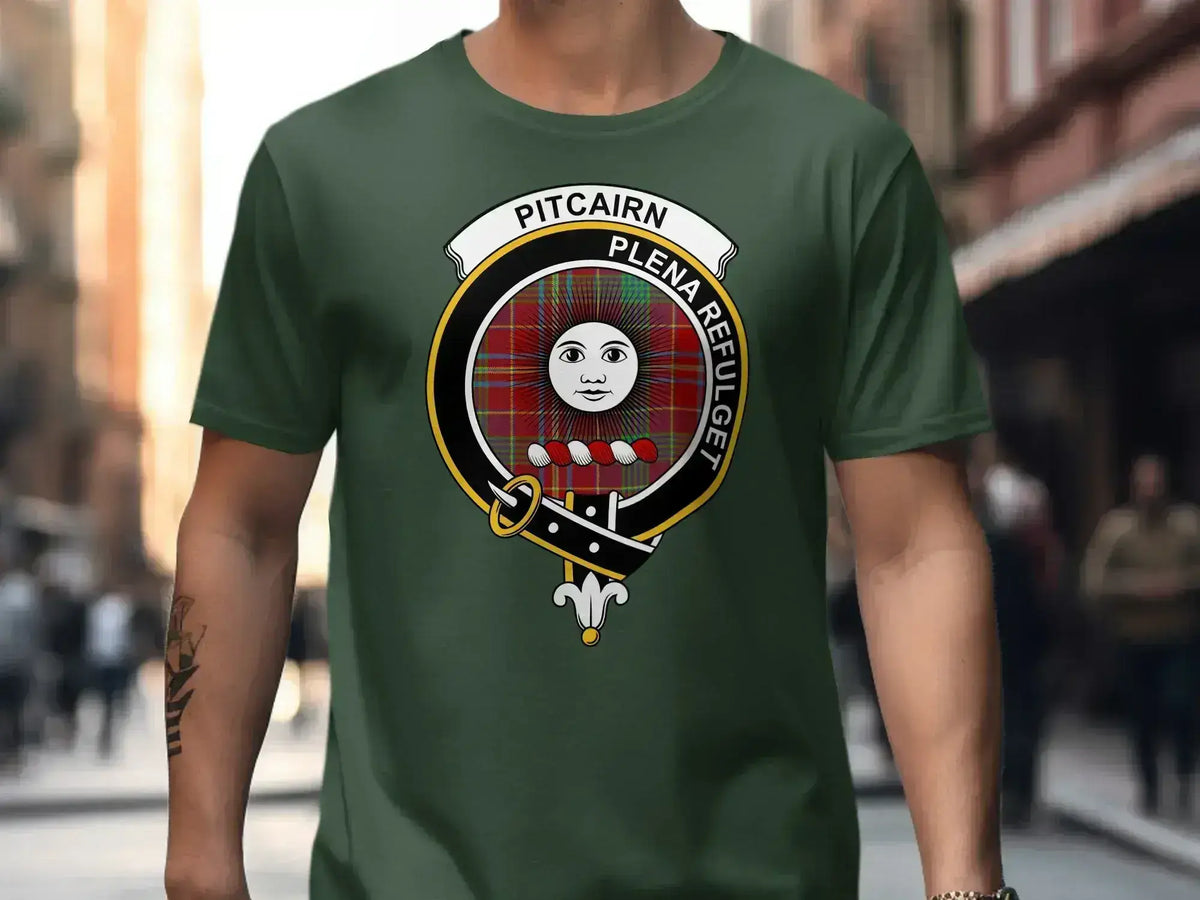 Clan Pitcairn Plena Refulget T-shirt in royal blue — soft cotton, relaxed unisex cut
