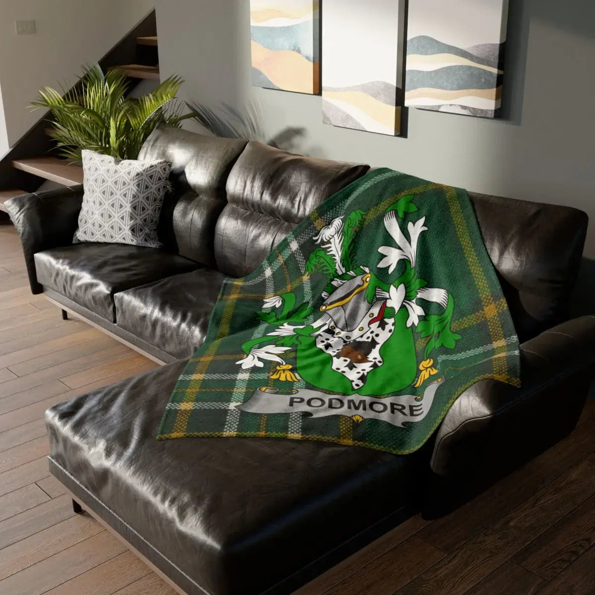 Luxury Green Plaid Podmore Crest Blanket for Stylish Home