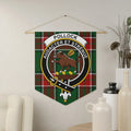 Clan Pollock tartan crest pennant — 18" x 21" polyester twill with Audacter et Strenue emblem, wooden dowel
