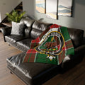 Clan Pollock tartan throw blanket — Audacter et Strenue crest on lightweight polyester, 50" x 60"