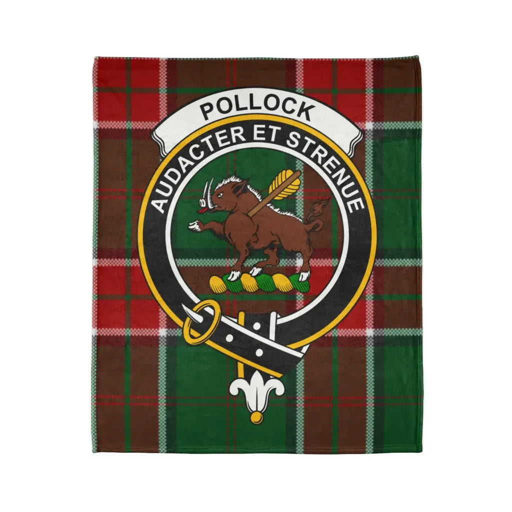Pollock clan crest tartan design throw blanket — full print detail, fade-resistant colour