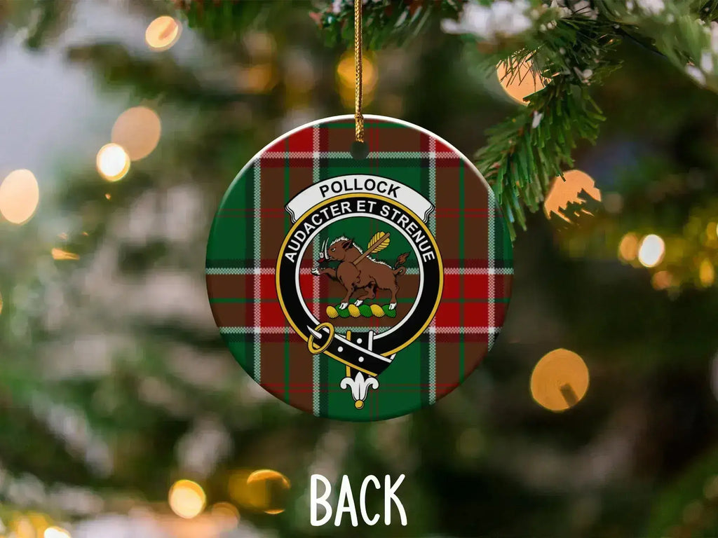 Pollock Audacter et Strenue ornament reverse side — double-sided UV LED print on ceramic disc
