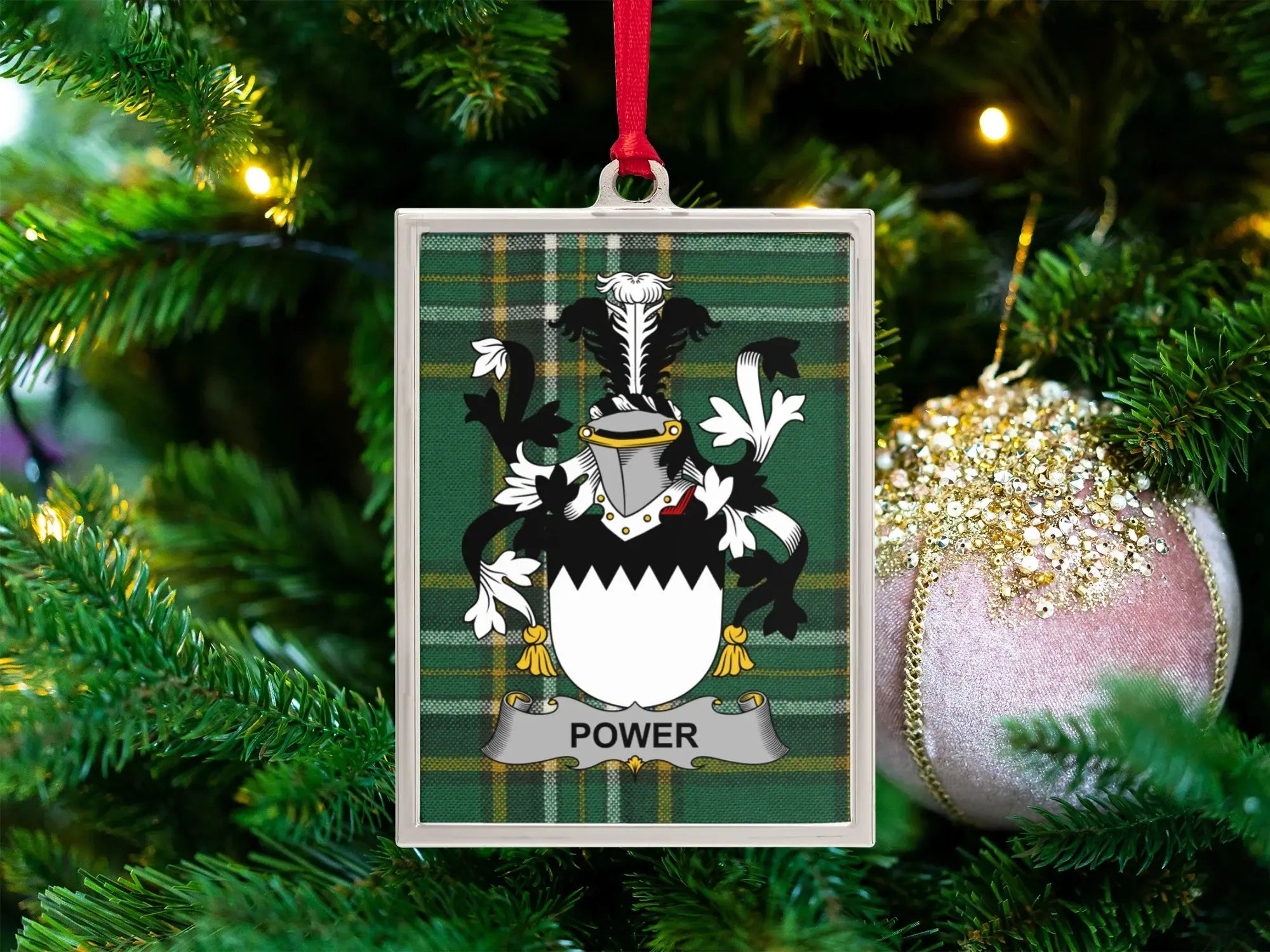 Family Crest Power Plaid Christmas Ornament product type