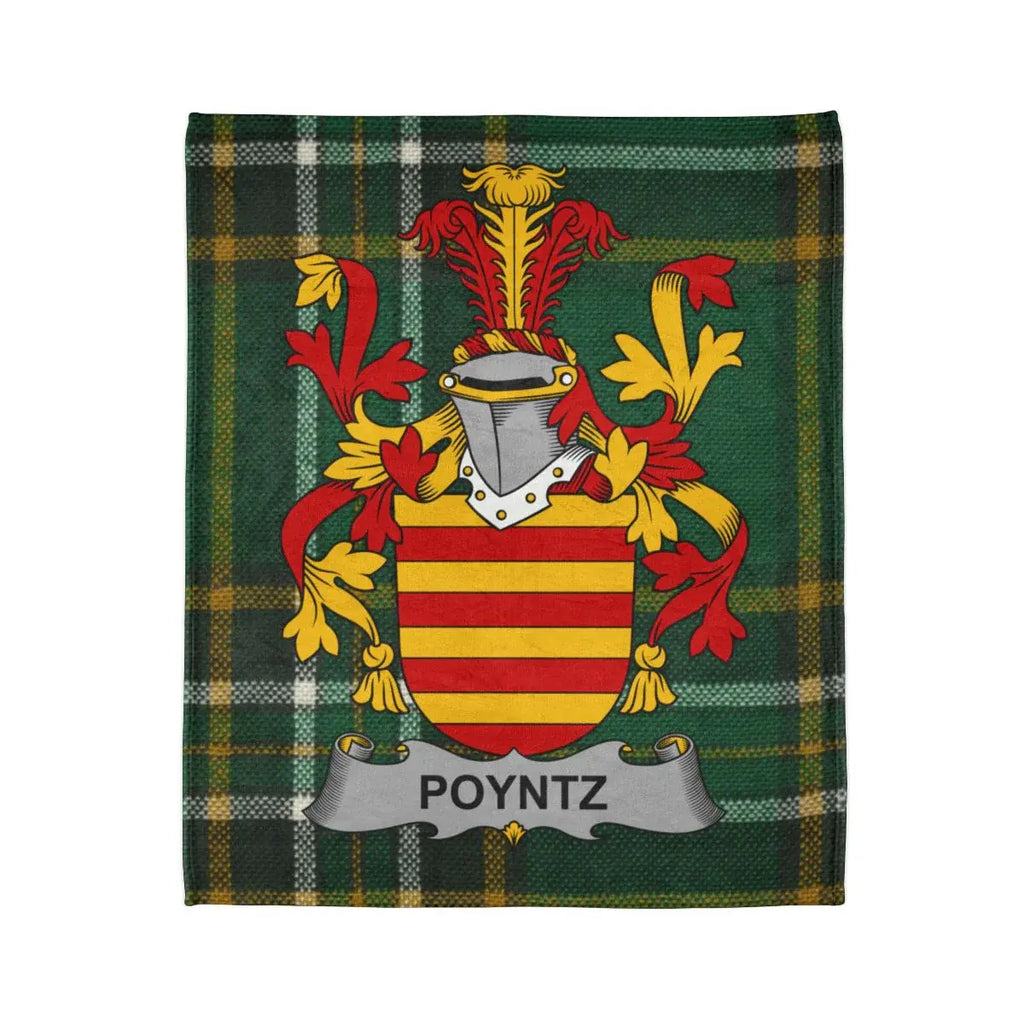 Poyntz Coat of Arms on Green Tartan Blanket Design