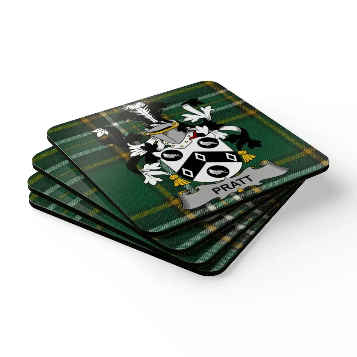 Green Tartan Coat of Arms Personalized Coaster product