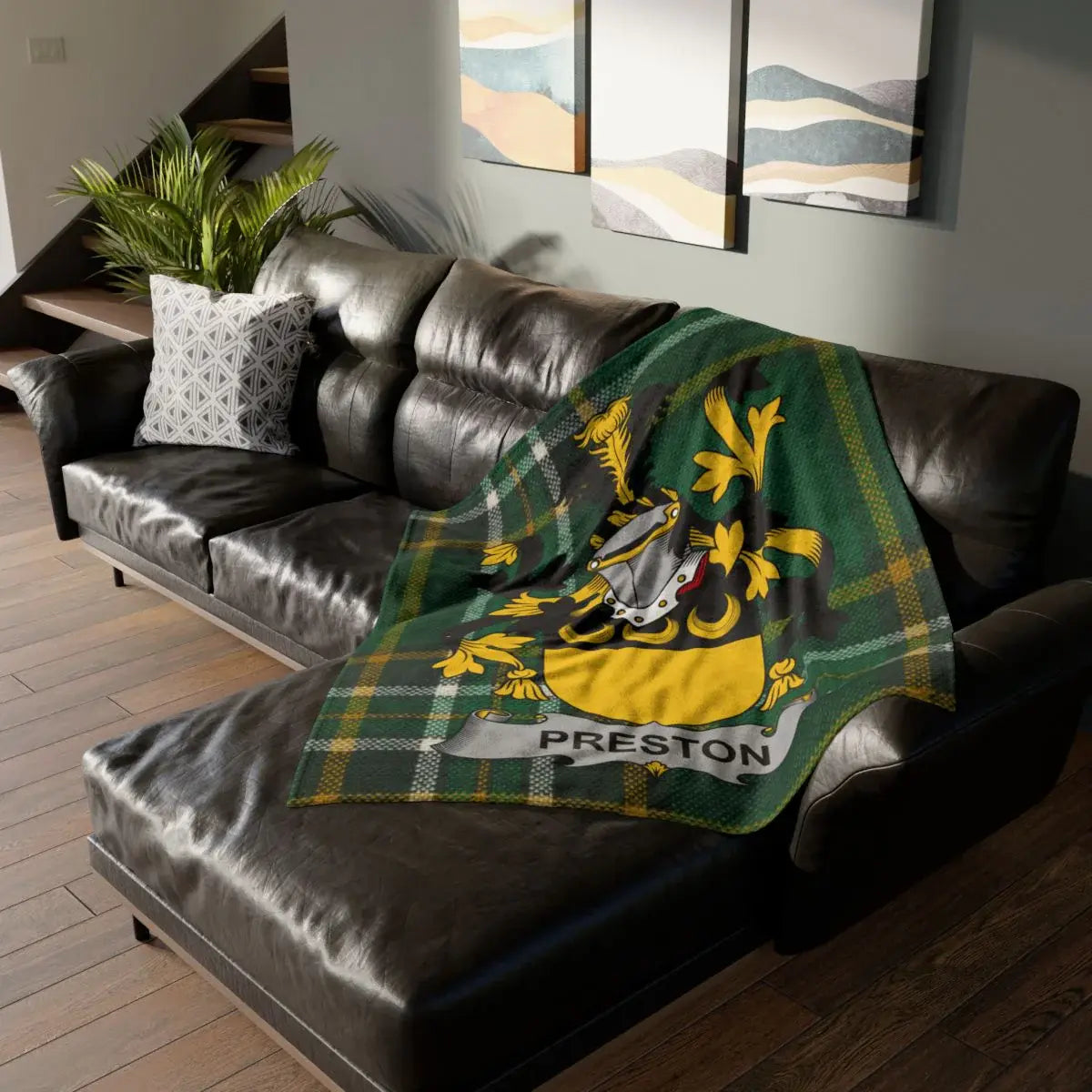 Vibrant Green Plaid Blanket with Preston Crest Design