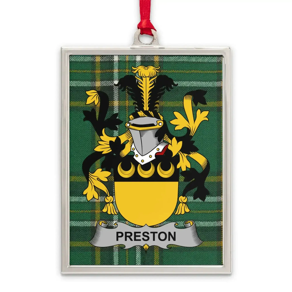 Preston Family Crest on Tartan Plaid Design product