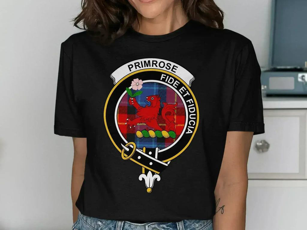 Primrose crest t-shirt in forest green — Scottish clan emblem, classic fit