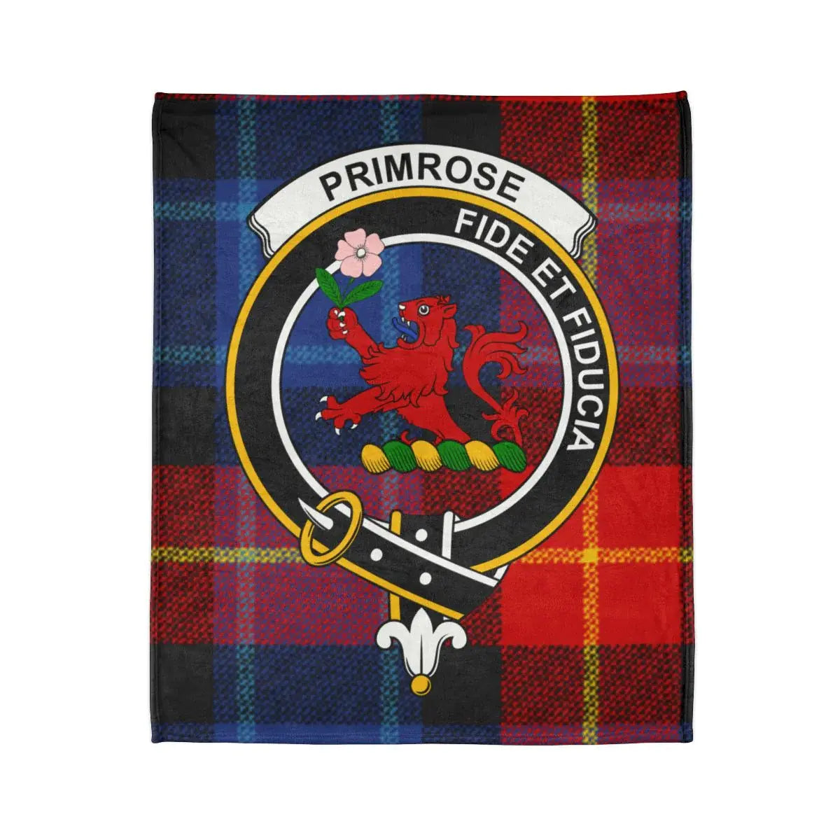 Clan Primrose printed throw blanket — fide et fiducia crest, 50x60 inch size