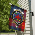 Clan Primrose tartan garden flag — 12x18 inch, poly canvas with red lion crest design