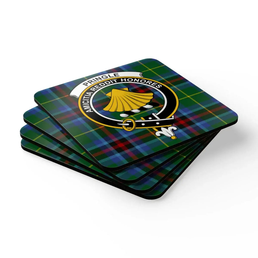 Pringle Amicitia Reddit Honores clan crest tartan coaster — 3.75" square, Scottish heritage