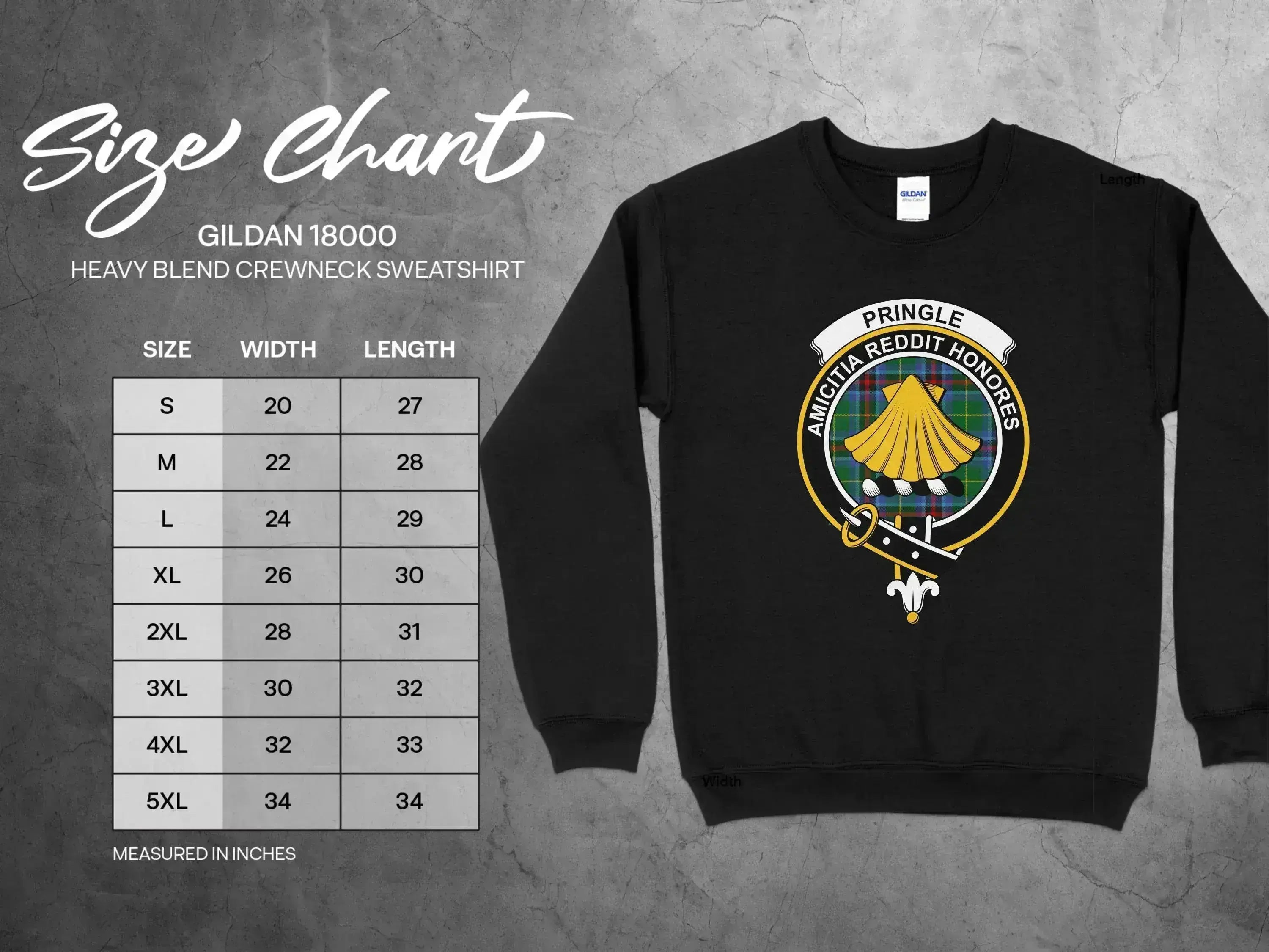 Clan Pringle sweatshirt in black — Amicitia Reddit Honores crest printed on chest, ribbed waistband