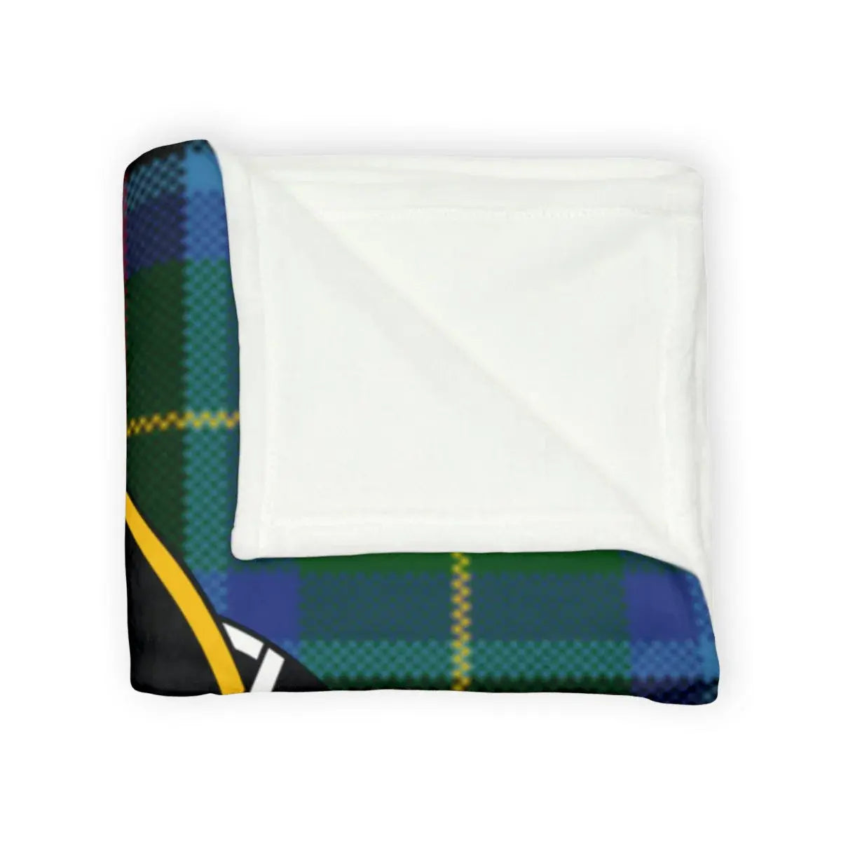 Clan Pringle blue tartan throw blanket — soft polyester with crest print, fade-resistant colour