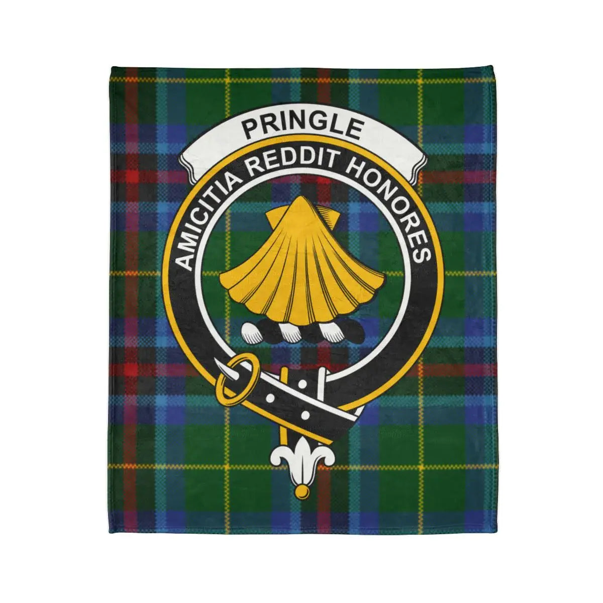 Pringle Amicitia Reddit Honores plaid crest throw blanket — full print detail, 50" x 60"