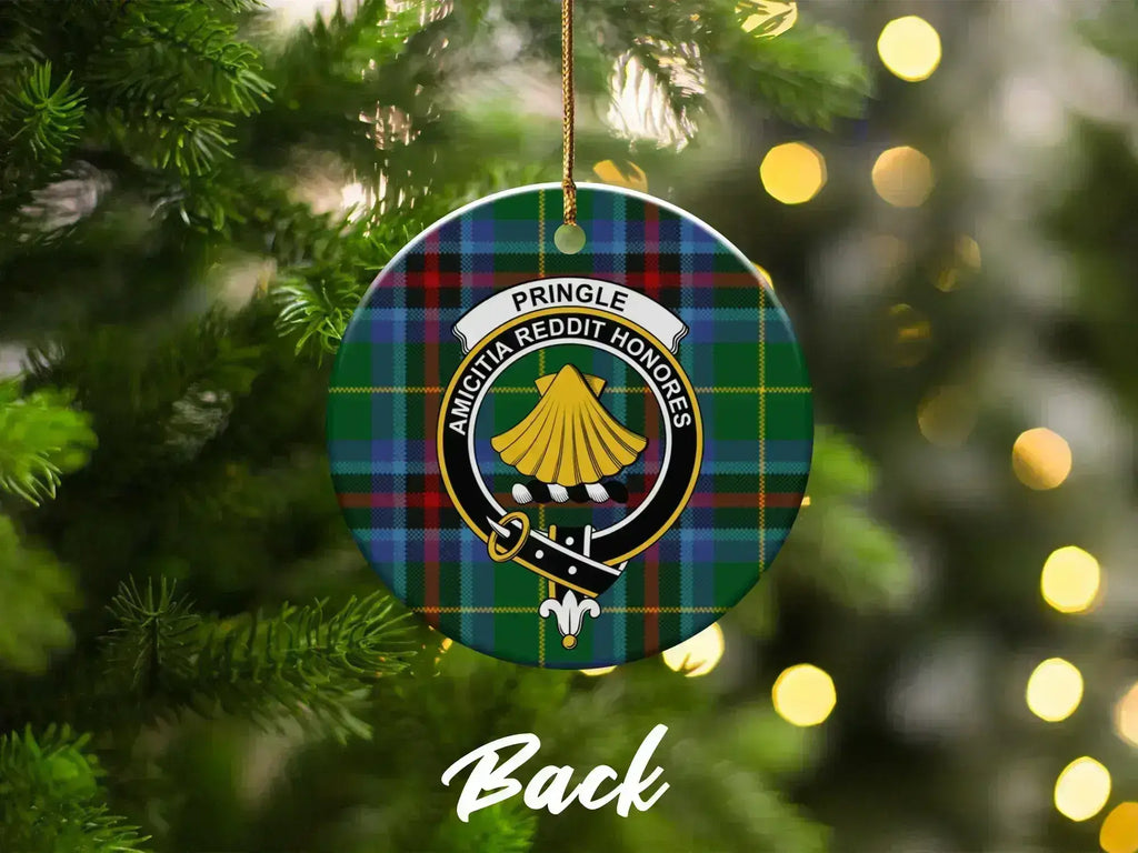 Clan Pringle Amicitia Reddit Honores tartan ornament — 3" ceramic disc, pre-drilled hole
