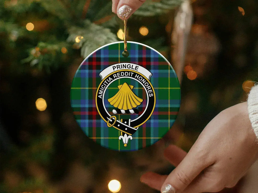Pringle Amicitia Reddit Honores crest ornament — glossy UV print, gold hanging string included