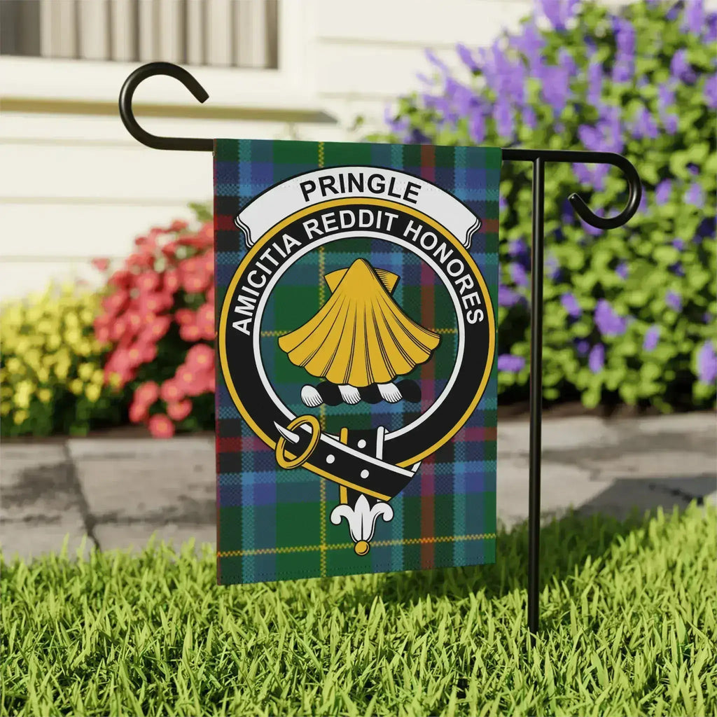 Pringle Amicitia Reddit Honores clan crest outdoor flag — 24.5" x 32" Scottish tartan garden flag