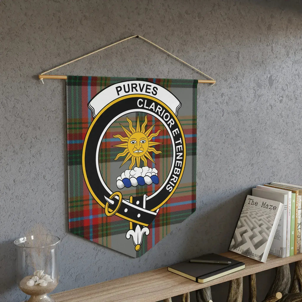 Purves Clan Motto Crest on Tartan Design Wall Hanging product