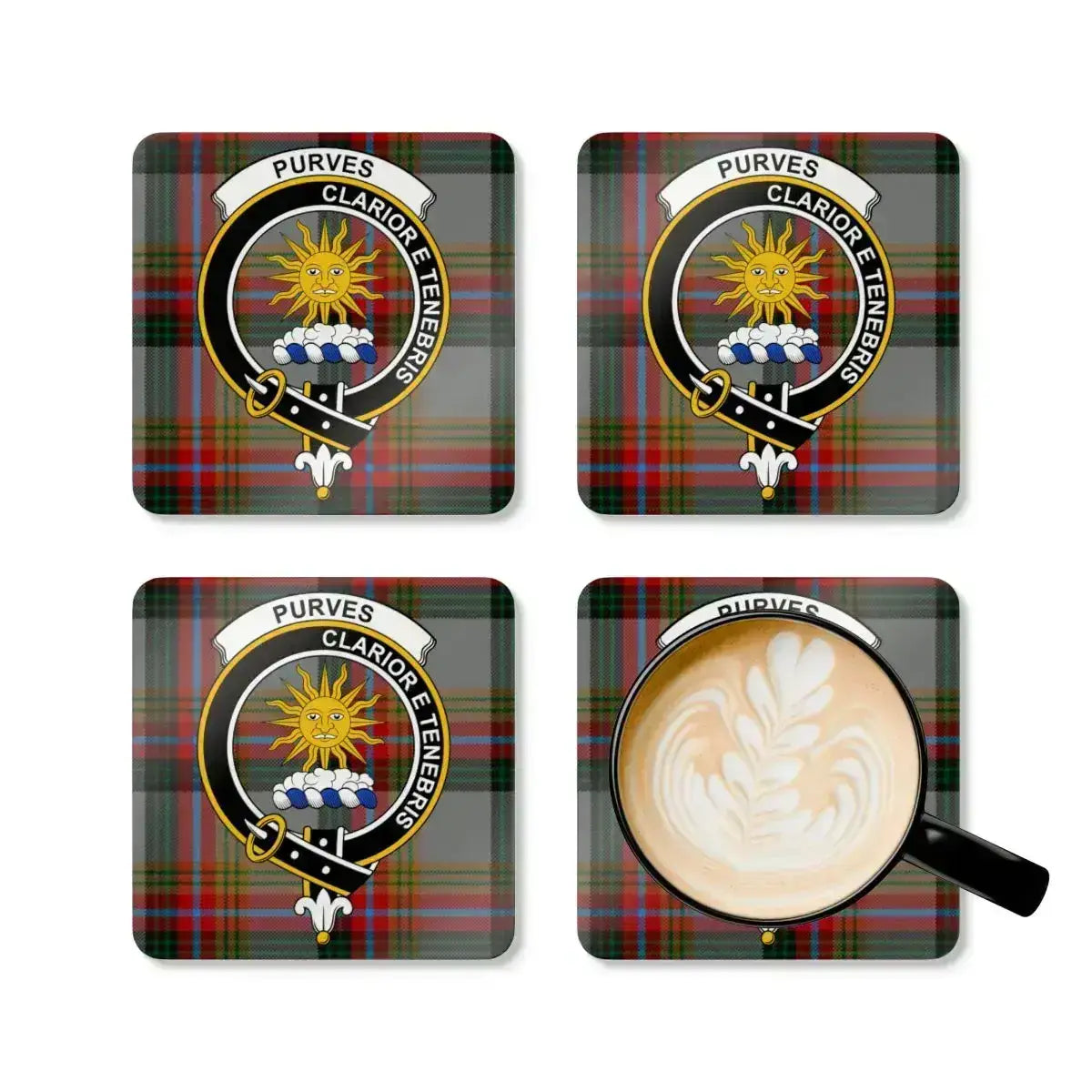 Scottish Clan Crest Tartan Coasters Set product