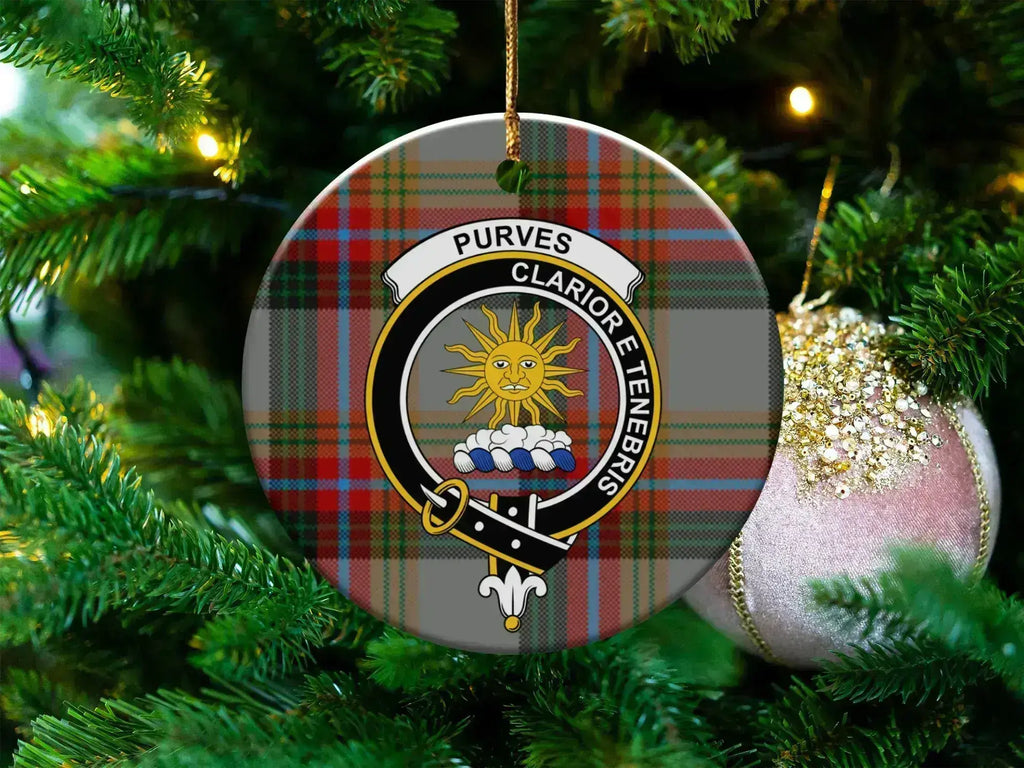 Purves Clan Crest Plaid Tartan Christmas Ornament