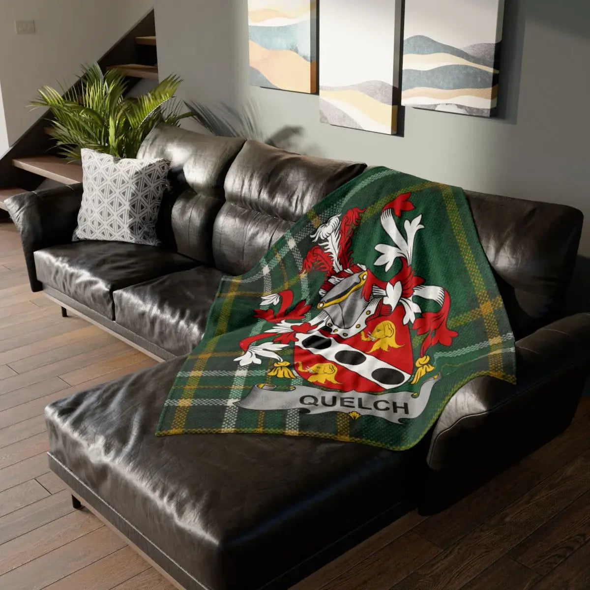 Quelch Family Crest Green Tartan Blanket Throw