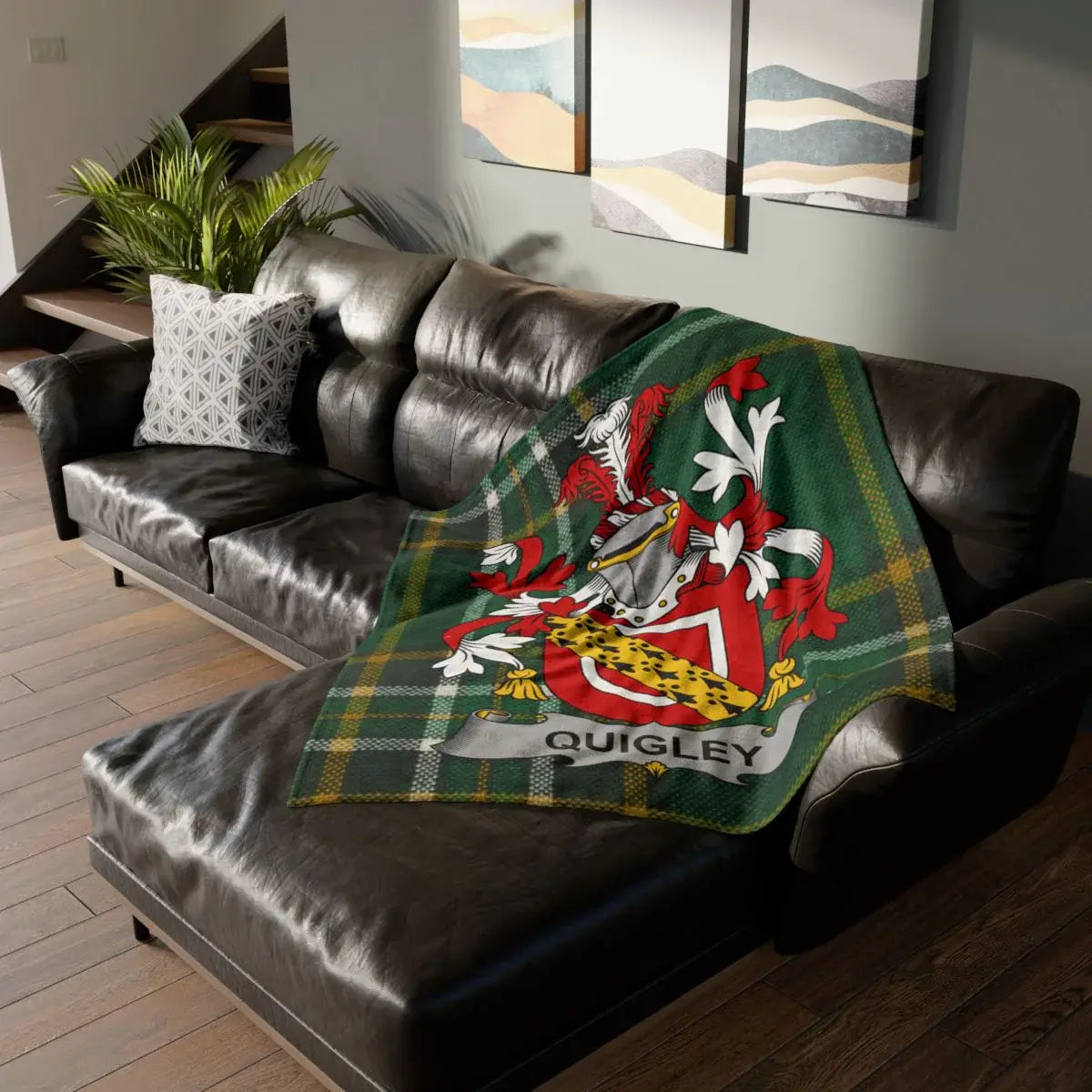 Quigley Family Crest Green Tartan Blanket