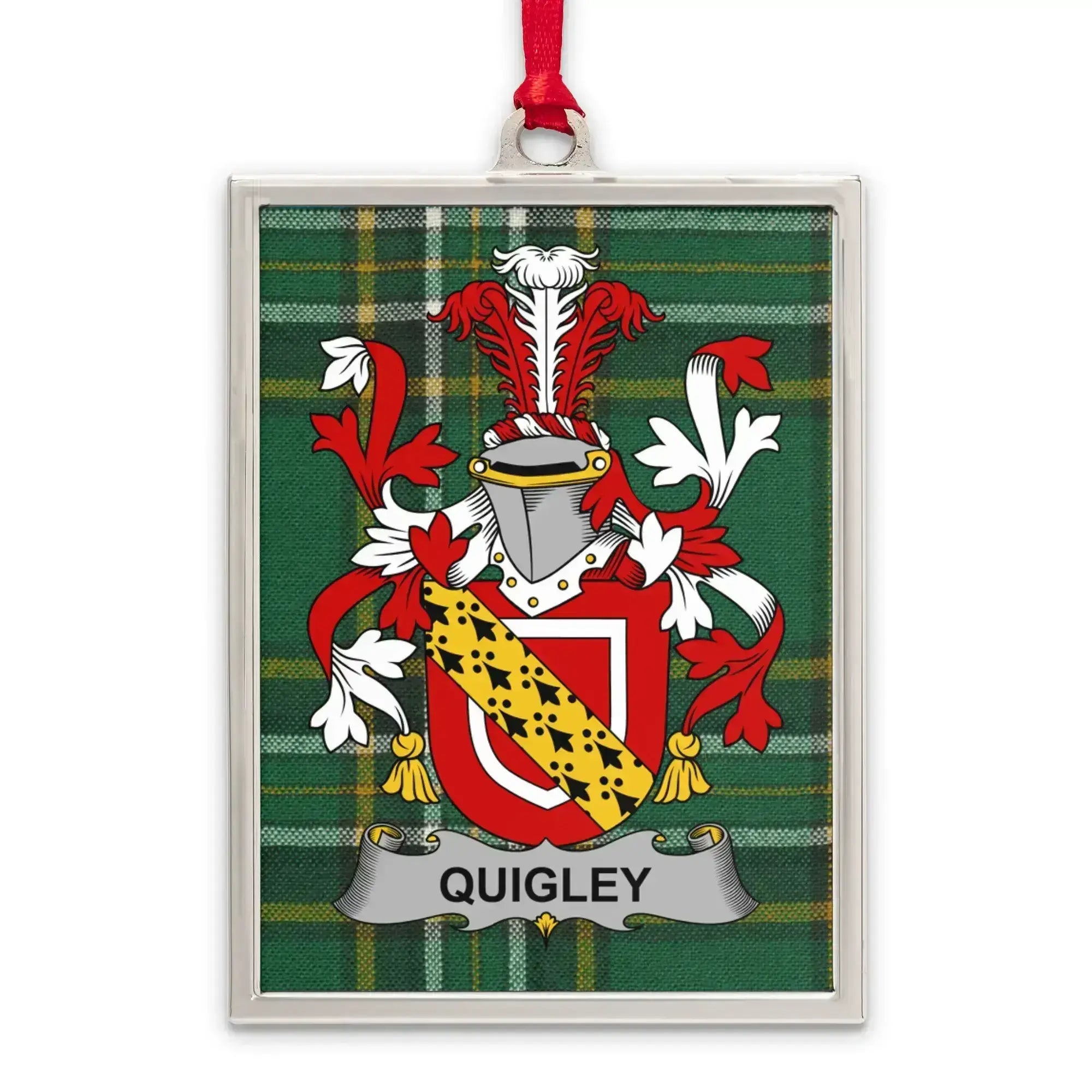 Quigley Coat of Arms Plaid Background Ornament product