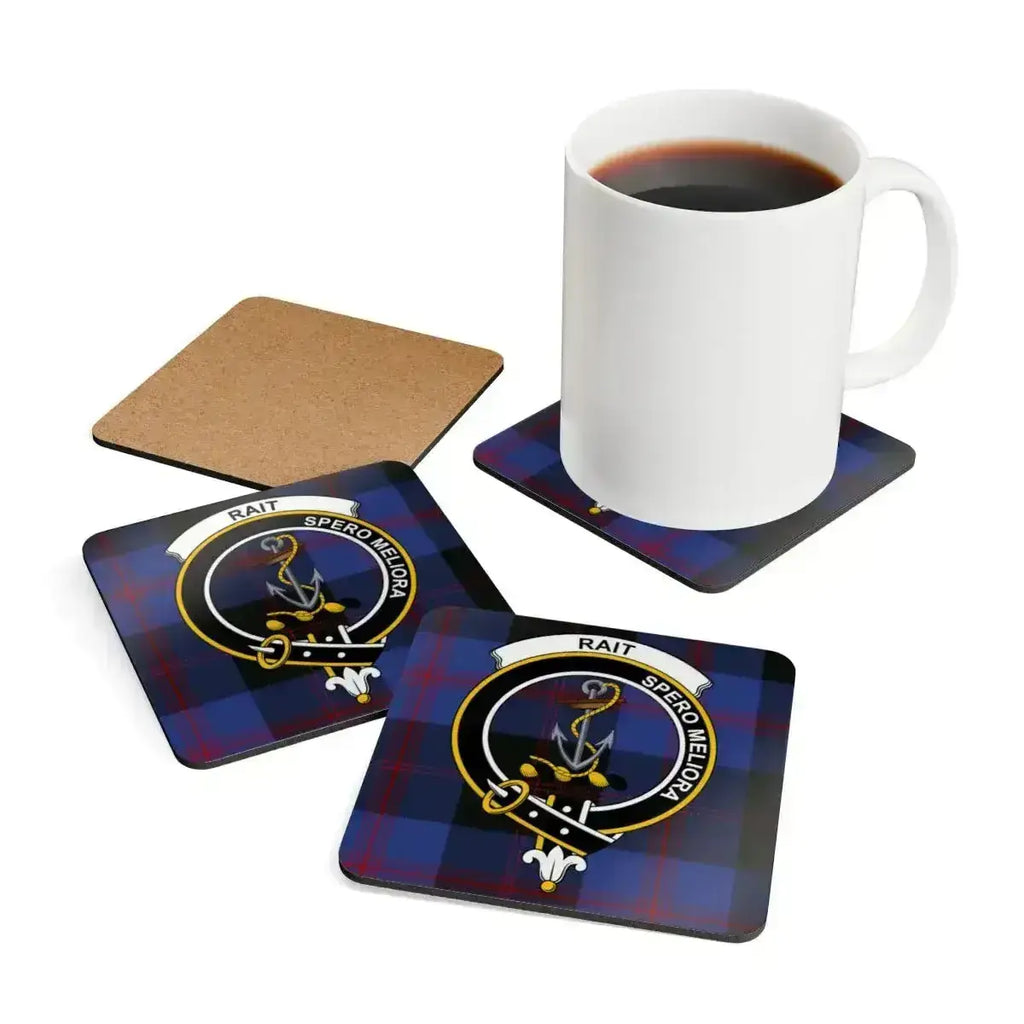 Rait Clan Crest Scottish Tartan Coaster Set 