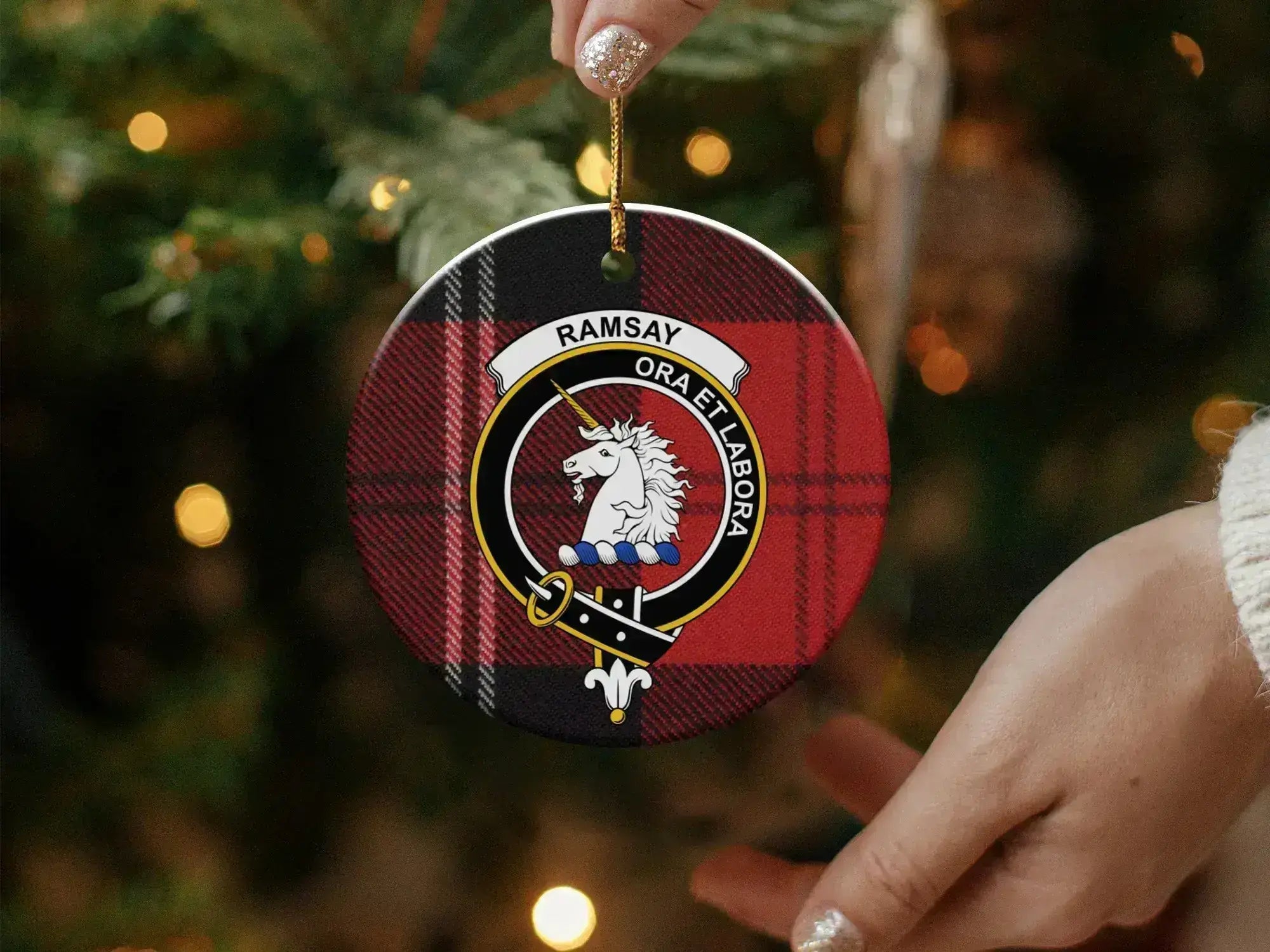 Ramsay crest ornament reverse side — double-sided Scottish heritage design