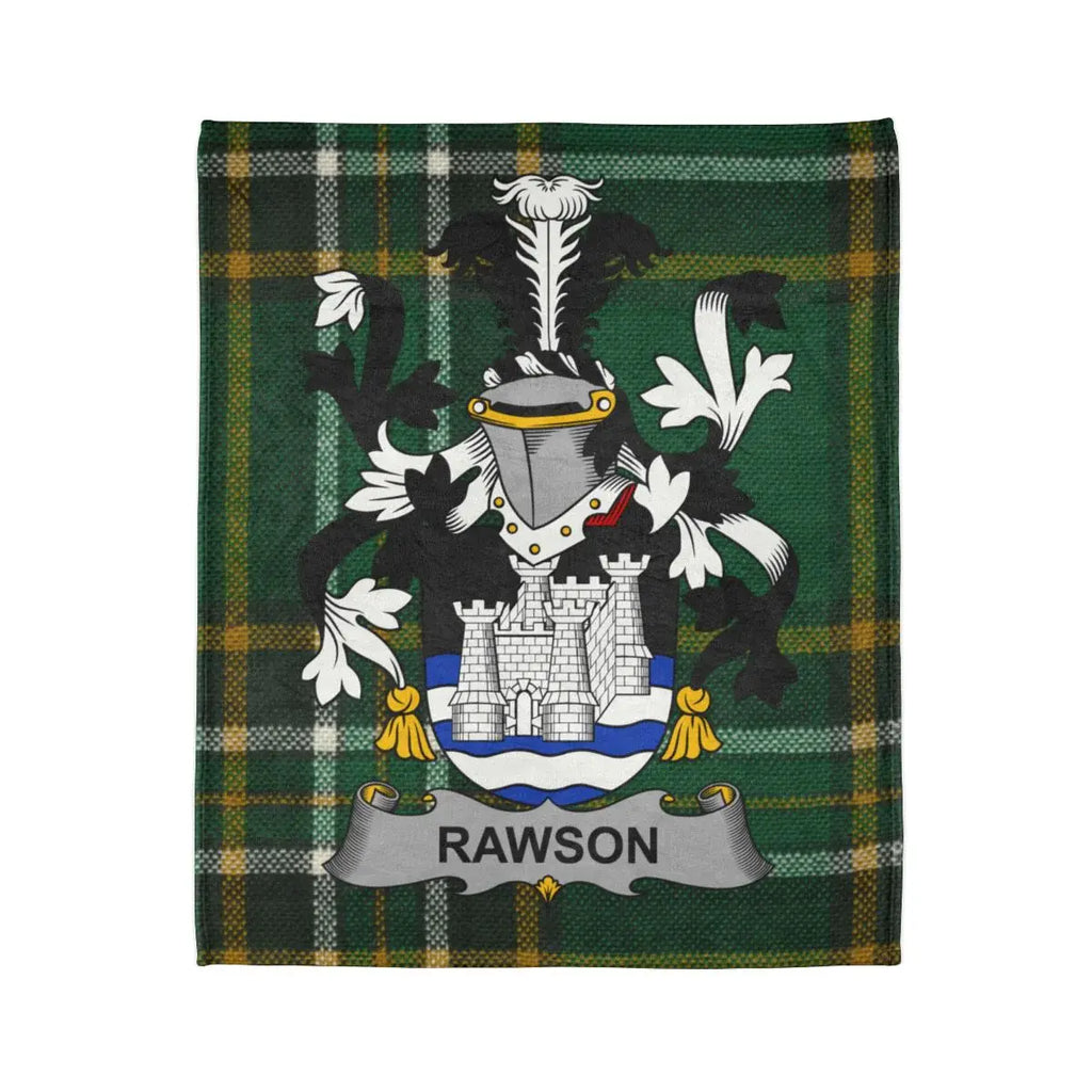Rawson Family Crest Green and Yellow Plaid Blanket