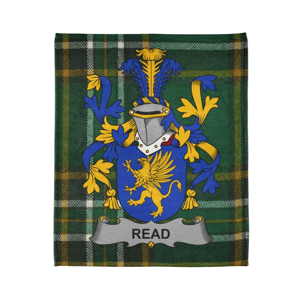 Vibrant Green Plaid Design with Read Family Crest Blanket