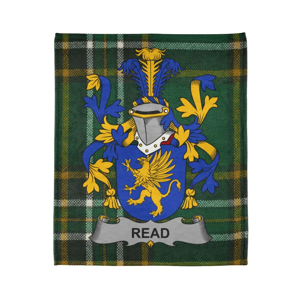 Vibrant Green Plaid Design with Read Family Crest Blanket