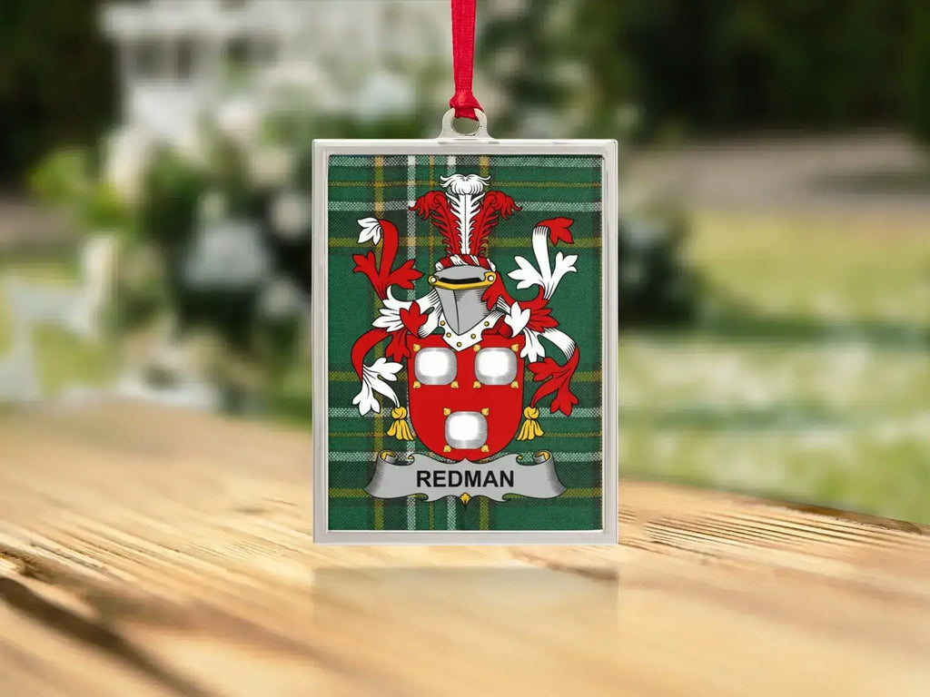 Redman Family Crest Plaid Background Ornament product type