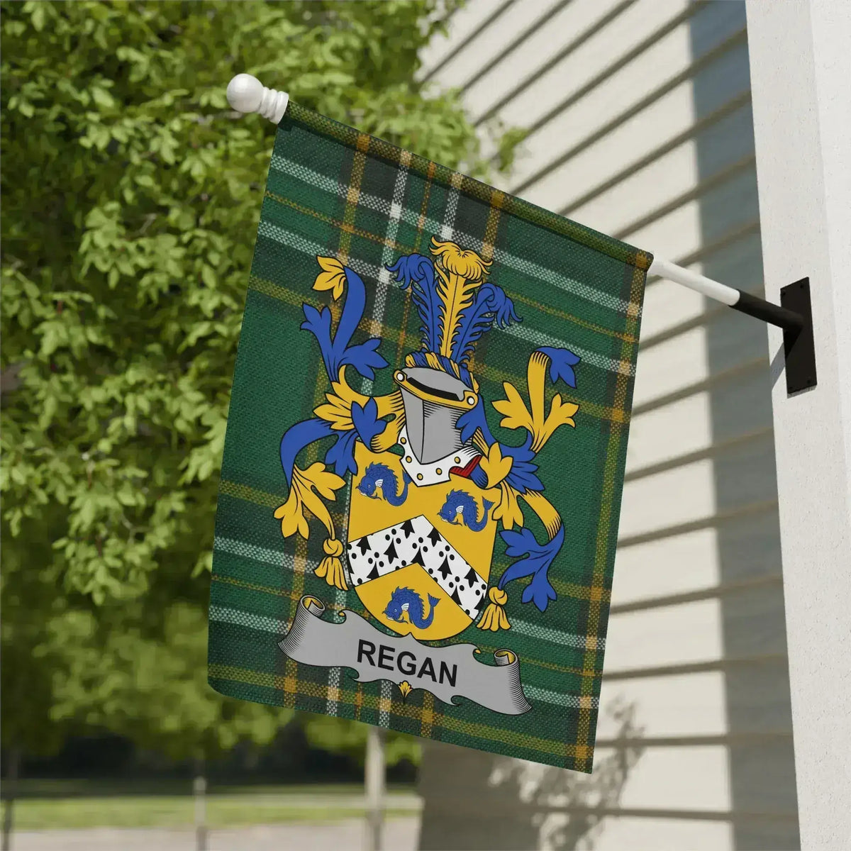 Personalized Regan Family Crest Garden Flag