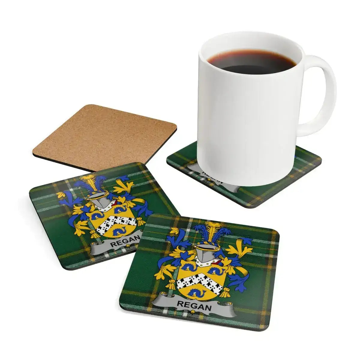 Regan Family Crest Plaid Coasters Gift Product