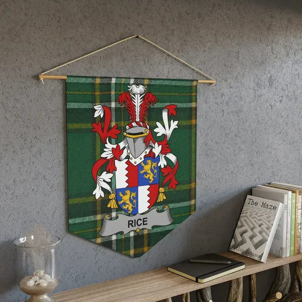 Rice Irish family crest wall pennant — tartan wall hanging display