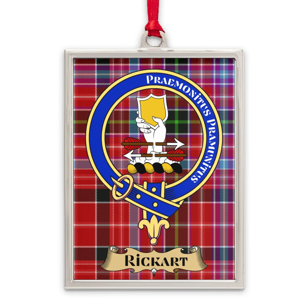 Rickart tartan-background crest ornament shown as a Scottish heritage keepsake gift