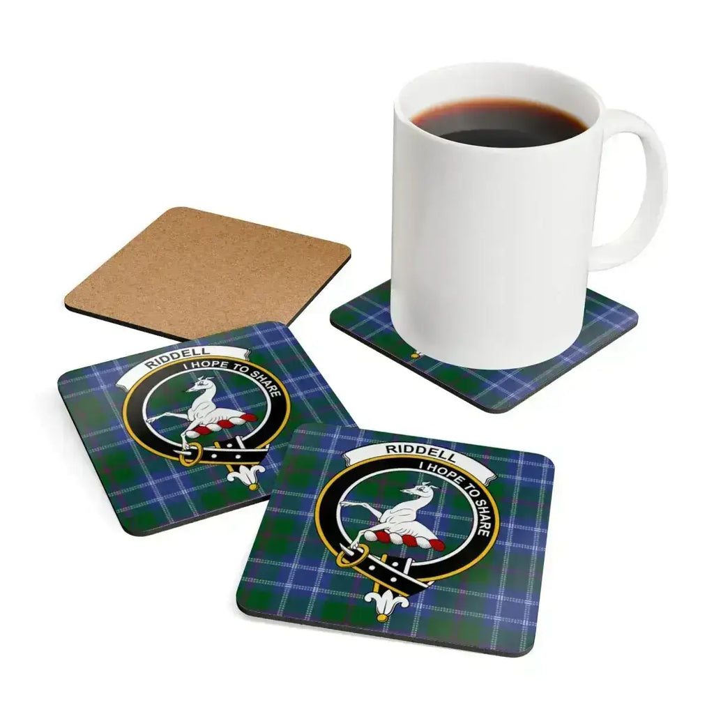 Riddell I Hope to Share design coaster — glossy square cork, Scottish clan crest